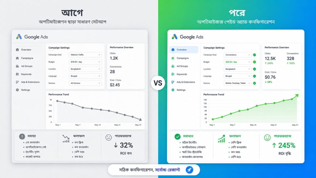 Google Ads অপ্টিমাইজেশন - সঠিক ক্যাম্পেইন সেটআপ ও ভুল কনফিগারেশনের তুলনা