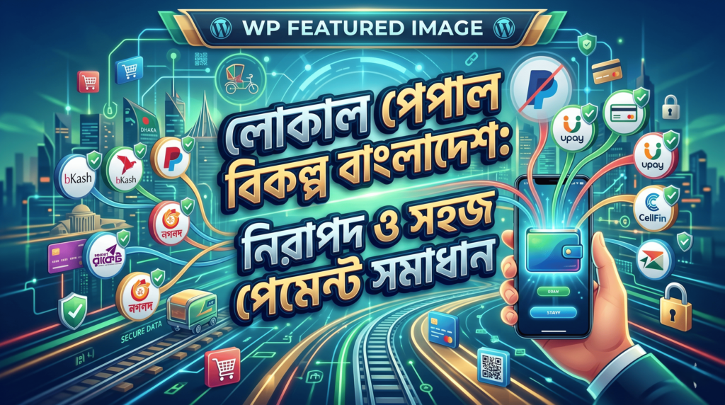Infographic showing local payment alternatives to PayPal in Bangladesh, featuring bKash, Nagad, and upay logos.