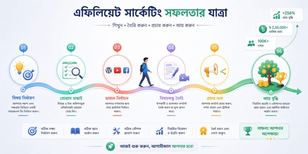 এফিলিয়েট মার্কেটিং সফলতার পথ - ধাপে ধাপে শুরু থেকে আয় বৃদ্ধির রোডম্যাপ