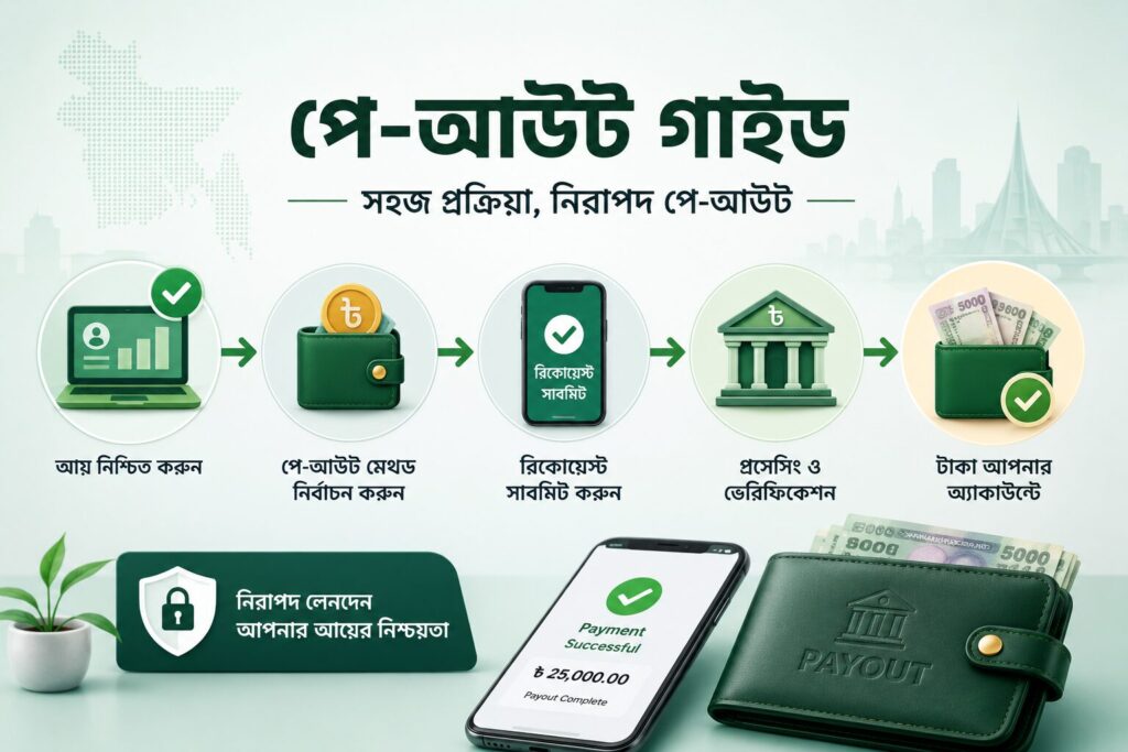 বাংলাদেশি পেমেন্ট গাইড অনুযায়ী নিরাপদ অনলাইন পে-আউট ও অ্যাফিলিয়েট পেমেন্ট প্রক্রিয়ার ভিজ্যুয়াল গাইড