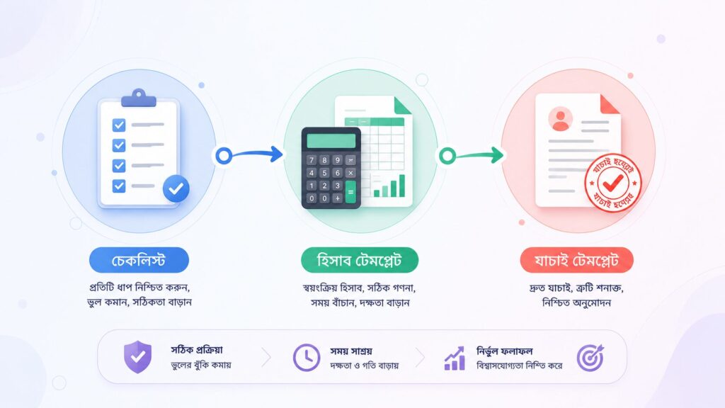 কমিশন চেকলিস্ট ও হিসাব টেমপ্লেট - তিনটি মূল উপাদানের পার্থক্য ও ব্যবহার