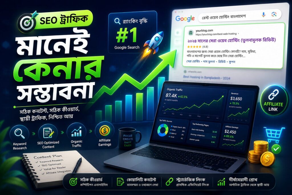 SEO কনটেন্ট, গুগল র‍্যাংকিং ও এফিলিয়েট ট্রাফিক বৃদ্ধির উপর ভিত্তি করে তৈরি ডিজিটাল মার্কেটিং ইনফোগ্রাফিক