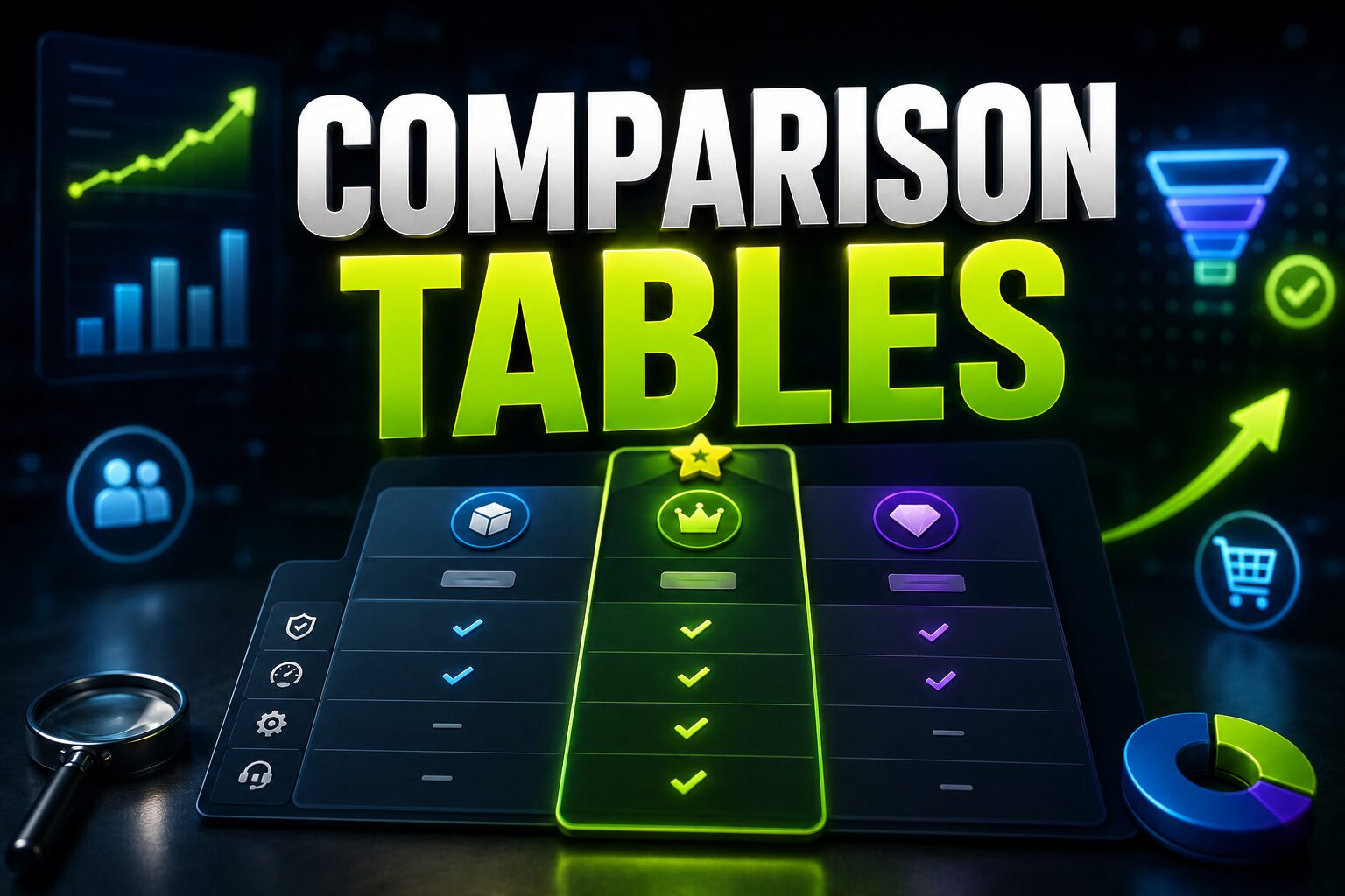 comparison table optimization, affiliate comparison UX, buyer-intent comparison layout এবং conversion-focused product comparison ecosystem দেখানো cinematic fintech banner