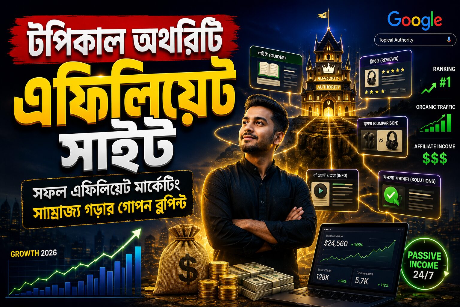 টপিকাল অথরিটি এফিলিয়েট সাইট তৈরি করে সফল অ্যাফিলিয়েট সাম্রাজ্য গড়ার ধারণামূলক চিত্র