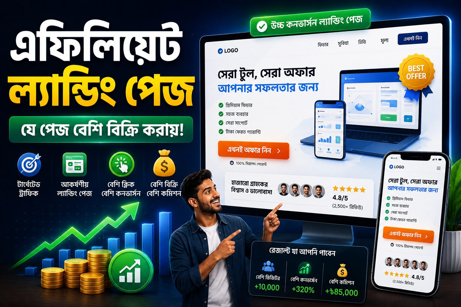 উচ্চ কনভার্সন পাওয়া এফিলিয়েট ল্যান্ডিং পেজের ধারণামূলক চিত্র