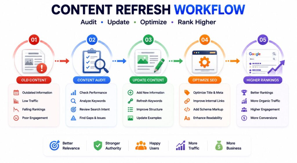 সফল Content Refresh SEO-এর Checklist এবং Ranking Improvement Strategy-এর ইনফোগ্রাফিক