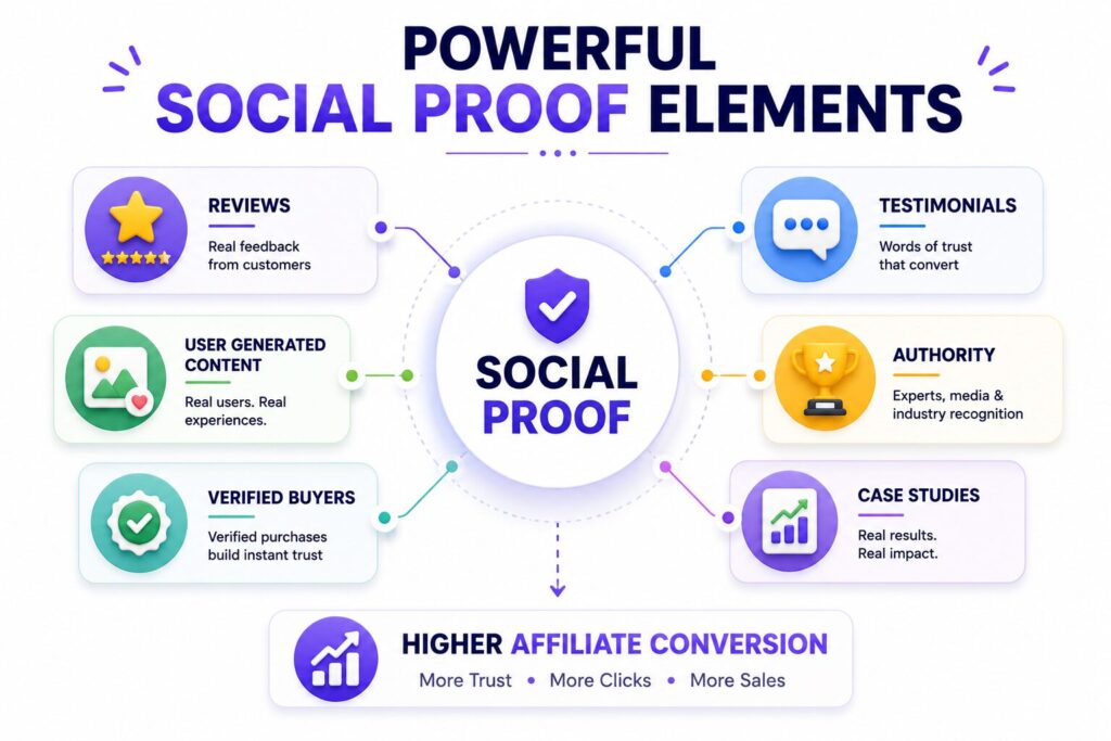 Affiliate Marketing-এ কার্যকর Social Proof Elements ও Conversion বৃদ্ধির ইনফোগ্রাফিক